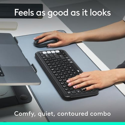 Logitech POP ICON Combo, Wireless Bluetooth Keyboard and Mouse, Comfortable Typing, programmable Keys and Buttons, Quiet clicks, Easy-Switch up to 3 Devices - Graphite and Off-White - color: Graphite White, style: Combo