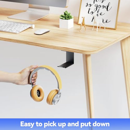 Headphone Stand Hanger,Headset Holder Mount,Aluminum Hook with Strong Adhesive Tape for Headphones (H02-Black-1PCS)