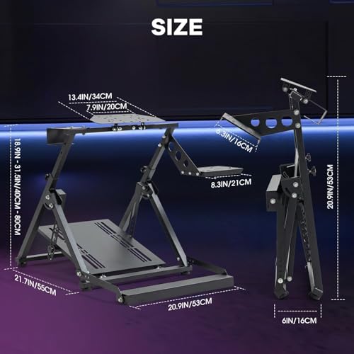 Hottoby X-Shaped Foldable Racing Steering Wheel Stand With Seat Fixing Slot and Water Cup Holder Fit for Logitech/for Thrustmaster/for Moza G29, G920, G923, T300RS Adjustable No Wheel