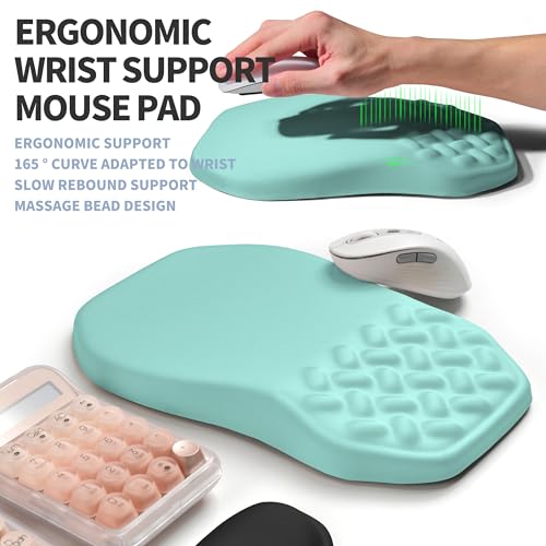 2-in-1 Ergonomic Set, Wave Keyboard Wrist Rest and Massage Slope Mouse Pad Wrist Support, Rebound Memory Foam for Relieve Carpal Tunnel Syndrome and Wrist Pain (Light Blue) - color: Light Blue