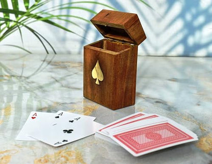 Playing Cards Holder, Handmade Wooden Card Storage Box with Brass Inlay Design, Anniversary Birthday Gifts "Made in India" (Design 3) - color: Design 3