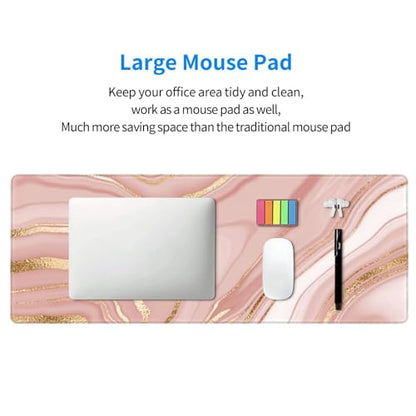 Large Mouse Pads for Desk, Extended Marble Gaming Mousepad for Women Office Gifts, Funny XL Big Stitched Waterproof Nonslip Computer Mats Deskmat for Keyboard, (Pink Gold Striped, 31.5 * 11.8 in) - color: Pink Gold Striped Marble