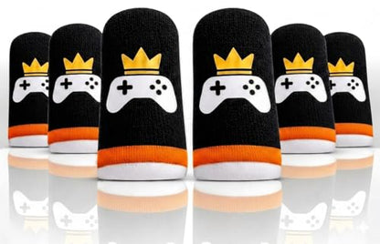 King of The Game - Improved Materials Gaming Finger Sleeves (6 Pack) for Touch Screens and Controllers. Skin-Protective, Ultra-Sensitive, Sweat-Resistant, Breathable and Stretchable. (Orange) - color: Orange