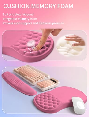 Hokafenle 2in1 Combination, Wave Keyboard Wrist Rest and Ergonomic Curvature Mouse Pad Wrist Support for Relieve Wrist Pain, Filled with Soft Cushion Memory Foam, Tough Guy Pink - color: Tough Guy Pink