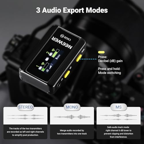 NEEWER CM28 Wireless Lavalier Microphone, Smart Noise Cancelling Lav Mic, 48KHz/16Bit 9hrs Uncompressed Recording, 200m Range, 4GB Storage for iPhone, Android, Camera, 1 RX + 2 TX + Charging Case - style: CM28 Set