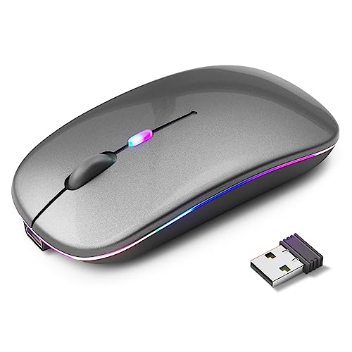KANMABPC Wireless Bluetooth Mouse, Silent Dual Mode Mouse(Grey) | Supports Bluetooth 5.2 and 2.4G dual-mode, ergonomic design with LED indicator - portable, for Laptop, Desktop & Tablet - color: grey