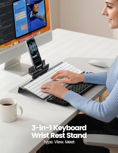 Vaydeer Wrist Rest with Keyboard Stand and Phone Holder, Keyboard Riser with Wrist Support, Ergonomic Computer Phone Stand Typing Cushion for Desk, Tilted Lifter Tray Set Office Home Gaming Acrylic - style: Keyboard Phone Stand & Wrist Rest