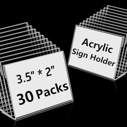 30 PCS Small Acrylic Sign Holder 3.5" x 2", Mini Acrylic Food Sign Labels for Party Buffet, Retail Price Display Holder, Clear Plastic Table Counter Top Stand for Place Cards, Name Card, Wedding Signs - size: 30PCS 3.5" X 2"(9X5)