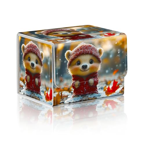 Trading Card Storage Box, Holds 100+ for MTG Cards, PU Leather with Magnetic Closure, Cute Winter Ferret in Red Outfit Durable Deck Box for Magic the Gathering, Trading Card Games - color: Cute Winter Ferret in Red Outfit