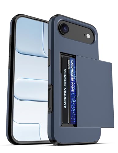 Jiunai for iPhone Air Case Wallet Card Holder Slide Door Portecitve, Navy | Slide Door Pocket Holds 2 Cards, Credit Access Card IDs License, Dual Layer Protection, Men Women Teen, Commute Work School - color: Navy, size: for iPhone Air 6.5''