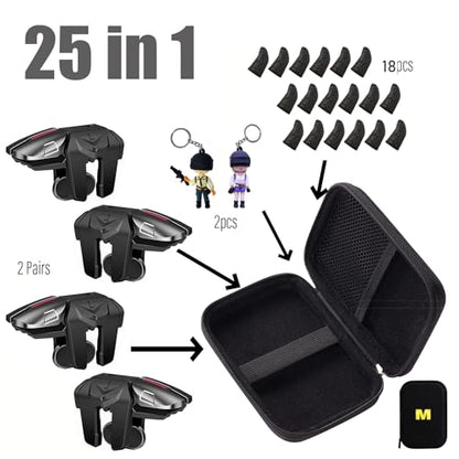 Mikirini 25 in 1 Mobile Phone Game Controller for PUBG/Fornite/Call of Duty | L2R2 gaming trigger, compatible with iPhones & Android Cell Phones, free fire, 6 fingers operation, max thickness 13mm - color: Combo