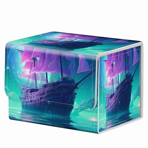 Strong Magnet Card Case Deck Box Mtg Card Box Playing Card Box Magic Deck Box Tcg Up to 200 Cards Creative Pattern Trading Card Storage Box for Collectible Card Games, A Purple Sailing Ship - color: A Purple Sailing Ship