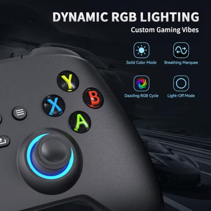 YUYIU Wired RGB Controller for Xbox One, Xbox Series X|S, PC, Steam, iOS | Wired Gaming Controller with Hall Effect Joystick/Trigger, Macro, Turbo, 3.5mm Audio Jack, Vibration (Phantom Black, 7.2FT)