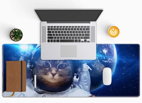 Astronaut Cat Nebula Galaxy Outer Space Gaming Mouse Pad XL Extended Large Desk Mat Big Mousepad Non-Slip Rubber Base Stitched Edge Long Desk Pad for Desktop PC Computer Gamer,31.5×11.8 Inch - color: Astronaut Cat Nebula Galaxy Outer Space