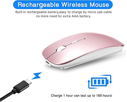 PEIBO Bluetooth 5.2 Mouse, Rechargeable Wireless Mouse for MacBook, iPad Pro, Chromebook, Windows Notebook, DELL, HP PC, Pink - color: pink