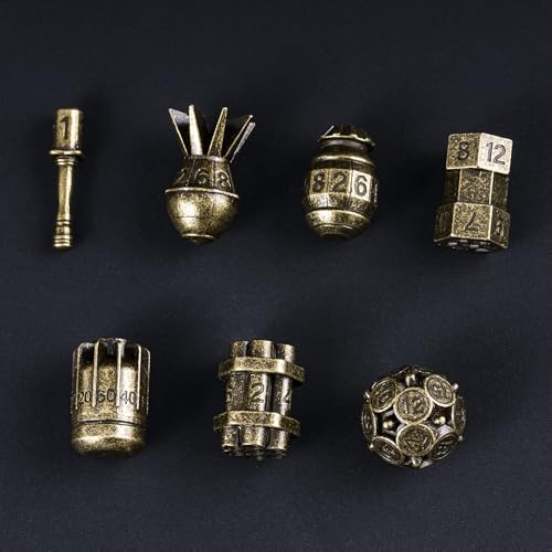 UDIXI Metal Dice Set D&D 7PCS RPG Polyhedral Metal DND Dice Set Bronze | Bomb Shape, Solid Metal, Cool Design, Leather Pouch Packaging, for Dungeons and Dragons Role Playing Games Tabletop Games - color: Bronze