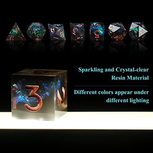 Sharp Edge DND Dice Set Handmade 7 Accessories Dice for Dungeons and Dragons TTRPG Games, Multi-Sided RPG Polyhedral Resin Sharp Edge Dice Roleplaying Games - color: Green Brown New