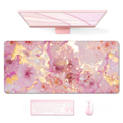 Auhoahsil Large Mouse Pad, XXL Gaming Mousepad, Desk Mat for Desktop, Thick Rubber, Big & Long Size, Stitched Edges, Full Desk Pad for Laptop & Computer, Extended 31.5 x 11.8 in, Pink Gold Marble - color: 05 Pink Gold Marble, size: 31.5L x 11.8W inches