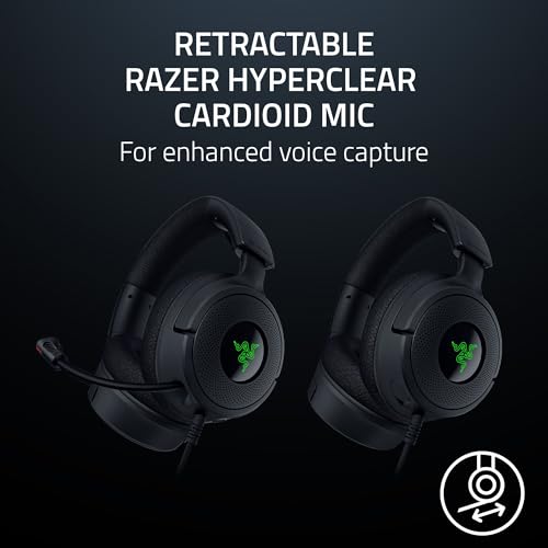 Razer Kraken V4 X Wired Gaming Headset: 40 mm Drivers - Cardioid Mic - Memory Foam Cushions - Chroma RGB Lighting - Type C & A Cable - PC, Mac, PS5, Nintendo Switch, Steam Deck, Smartphone (Renewed)