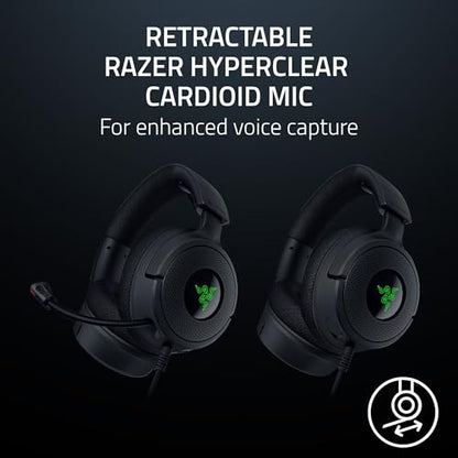 Razer Kraken V4 X Wired Gaming Headset: 40 mm Drivers - Cardioid Mic - Memory Foam Cushions - Chroma RGB Lighting - Type C & A Cable - PC, Mac, PS5, Nintendo Switch, Steam Deck, Smartphone (Renewed)