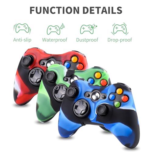 3 Pack of Xbox 360 Controller Skin, Leery Premium Super Grip Protective Skin Case Cover for Xbox 360 Controller