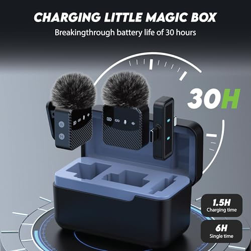 Wireless Lavalier Microphone for iPhone Android Mini Mic with Charging Case | Auto pairing clip-on mini mic, noise reduction, windproof net, works with laptops, for video recording and vlogging