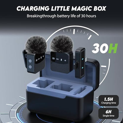 Wireless Lavalier Microphone for iPhone Android Mini Mic with Charging Case | Auto pairing clip-on mini mic, noise reduction, windproof net, works with laptops, for video recording and vlogging