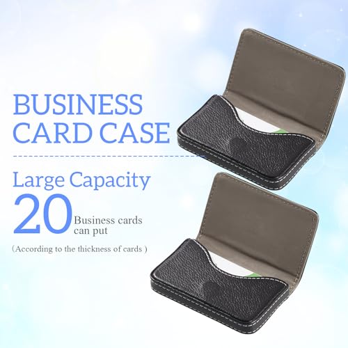 Outus 2 Pcs Business Card Holder, PU Leather Business Card Case Pocket Wallet with Magnetic Shut for Valentines Gift Adult(Black) - color: Black