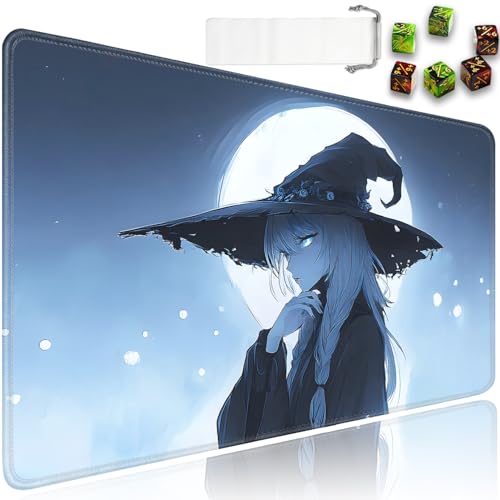 for MTG Game Playmat - 24 x 14 inches with Dices and Storage Bags, Non-Slip Base for TCG and Board Game Card Mats, Trading Card Games Mat, Night Witch Under The Moon Collectible Card Playmats - color: Jv-playmat-p7-1-g200