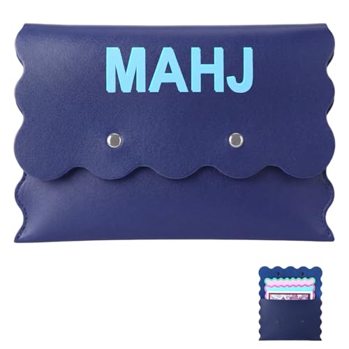 Leather Mahjong Card Clutch Holder Pouch for Cards Mahjong Accessories Protective Cover Case with Secure Closure Ideal Gift for Lover Playing Game Night(Navy Blue,8x6 Inch,Scalloped) - color: Navy Blue, size: 8x6 Inch, style: Scalloped