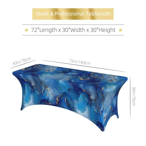 Famame Ink Blue Marble Texture Rectangular Fitted Tablecloth- 6Ft Stretch Spandex Table Covers Patio Design Tablecloths for Wedding Banquet Party (72Lx30Wx30H) - color: Ink Blue Marble, size: 3" x 1" (Rectangular)