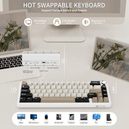 ATTACK SHARK X66 Wireless 60% RGB Mechanical Gaming Keyboard-Cheese White | Volume Knob,Tri Mode-USB-C Wired/BT5.0/2.4Ghz,Gasket Mount,PBT Keycap,Hot Swappable Strawberry Switch,TKL,NKRO for PC Win Mac - color: Cheese White