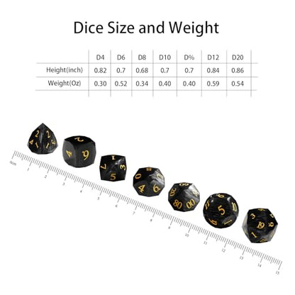 Black Cat's Eye Dice Set, 7-Piece Handcrafted Polyhedral Dice with Gold Engraving, Ideal for D&D, RPG, MTG & Tabletop Games, Gift Box Included (Cat's Eye - Black) - color: Cat's Eye - Black