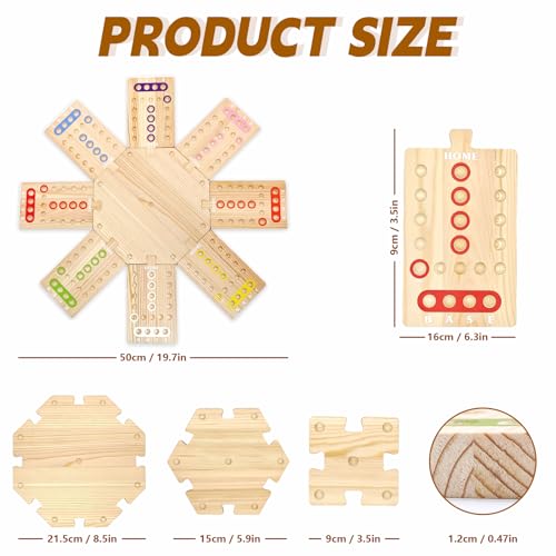 Wooden Board Game, Family Party Game for 2 to 8 Players, Includes 3 Hubs, 32 Marbles and 16 Dice