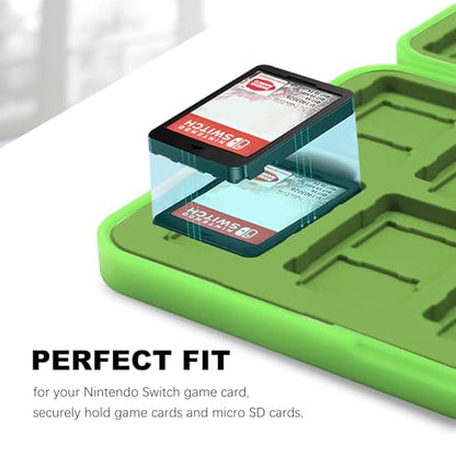FYY Nintendo Switch Game Case Holder for Switch 2 Cartridge, Light Green | 24 Game Card Slots & 48 Micro SD Card Slots, Hard Shell, Silicone Lining - color: B-Green