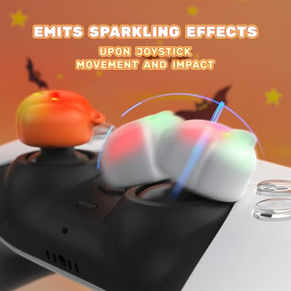 PlayVital Halloween Illuminated LED Thumb Grips for PS5, Edge, PS4 Controller, Hallows Joystick Caps for Xbox Series X/S, Xbox One, Elite Series 2, Switch Pro Controllers - Spooky Ghost with Pumpkin - color: Spooky Ghost with Pumpkin
