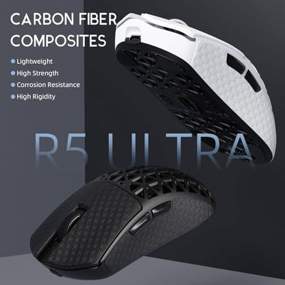 ATTACK SHARK R5Ultra 8K Carbon Fiber Wireless Gaming Mouse, White&Tape | 42K DPI,PAW3950 MAX Sensor,39g Ultra-Lightweight,Nordic 52840 MCU Chip,Wired/BT/2.4GHz Wireless Programmable Mouse for PC/Mac - color: White&Griptape