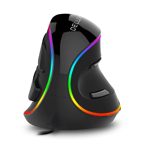 DELUX Wired Ergonomic Vertical Mouse, for Large Hands (M618PLUS RGB) - color: Wired with RGB