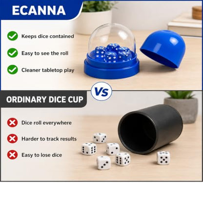 2 Pack Dice Cups with Lids, 12 Dice, Blue and Green Shaker Set | 2 color-coded shakers with clear domes and 12 dice for cleaner, easier rolling at home, school, or on the go.