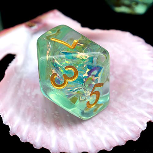 Haxtec Light Green DND Dice Set, 7-Piece Resin Polyhedral RPG Dice | Iridescent Standard Dice with Velvet Bag, Sparkly Fairy, Rounded Edge, Compatible with Dungeons and Dragons, MTG Gifts - color: Light Blue Green