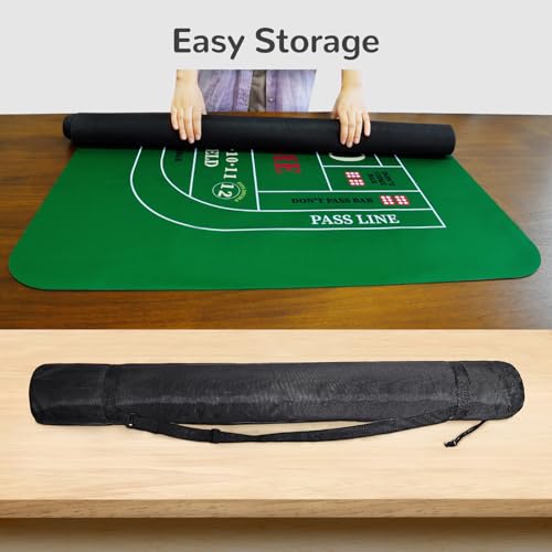 70 x 35 Inch Poker Mat for Table, Texas Hold'em Poker Table Top Mat with Carrying Bag, Waterproof Anti-Slip Rubber Blackjack Mat for Home Game Nights Up to 8 Players - color: Green-craps