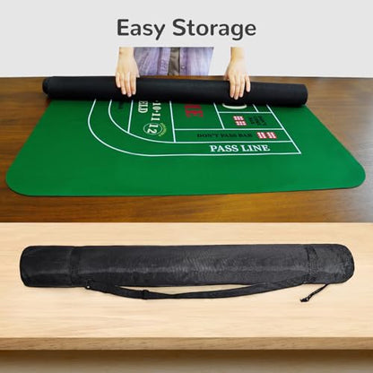 70 x 35 Inch Poker Mat for Table, Texas Hold'em Poker Table Top Mat with Carrying Bag, Waterproof Anti-Slip Rubber Blackjack Mat for Home Game Nights Up to 8 Players - color: Green-craps
