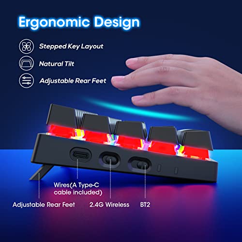 60% Wireless Mechanical Gaming Keyboard, Clicky Blue Switch RGB Backlit | Pauroty Triple Mode 2.4G/USB-C/Bluetooth Gaming Keyboard, 61 Keys Rechargeable Mini Keyboard for iPad Mac PC Xbox