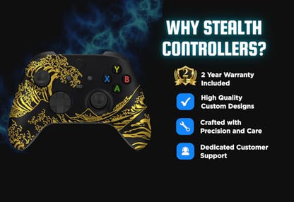Stealth Controllers Wireless Controller for Xbox Series S, Xbox Series X, Xbox One - Soft Touch Feel - Custom Series S/X Controller (Black/Gold Waves) - color: Black/Gold Waves