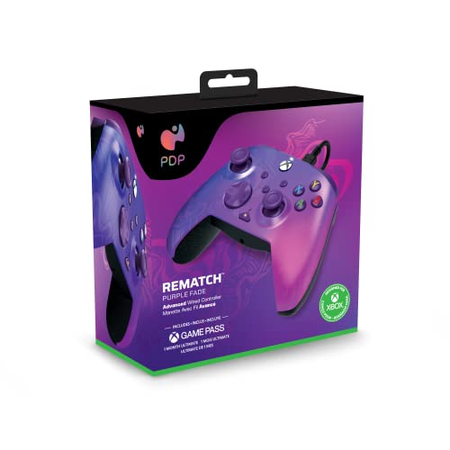 PDP Rematch Enhanced Wired Gaming Controller for Xbox Series X|S & Xbox One | Licensed for Xbox & PC, 2 Mappable Back Buttons, Adjustable Triggers, Audio Controls, Companion App, Gamepad, Purple Fade - color: Purple Fade, style: Controller