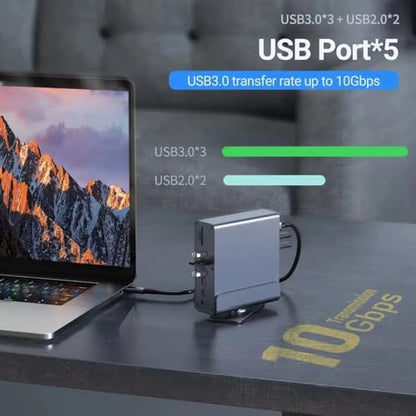 Docking Station for Asus TUF Gaming A17 A18 A15 A14 F15 F17 Dash 15 F15 Gaming Laptop,15-in-1 USB C with 360 ° Rotating Base, 2 * 4K HDMI and 1*DP, 10Gbps USB Port Transfer, RJ45, Audio, SD/TF