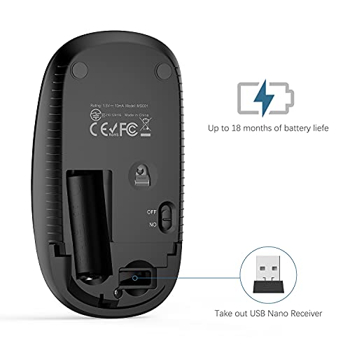 Vssoplor Wireless Mouse, 2.4G Slim Portable Computer Laptop Mouse with Nano Receiver Quiet Silent Optical Mice for Notebook, PC, Laptop, Computer-Black and Sapphire Blue - color: Black and Sapphire Blue