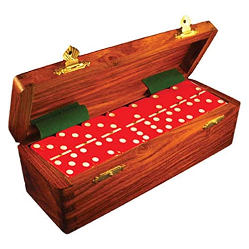 Marion Domino Double Six Red Jumbo Tournament Professional Size with Spinners in Dovetail Sheesham Wood Box. - color: Red