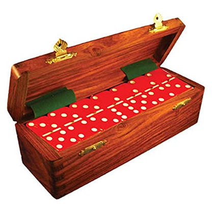 Marion Domino Double Six Red Jumbo Tournament Professional Size with Spinners in Dovetail Sheesham Wood Box. - color: Red