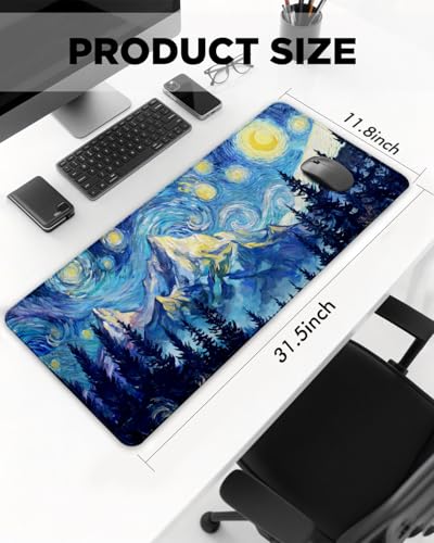 Mouse Pad, Desk Mat, 31.5x11.8in Large Mousepad, Starry Forest | Desk Pad with Stitched Edge & Rubber Non-Slip Bottom, Gaming Mouse Pad, Extended Mousepad for Home, Office - color: Starry Forest